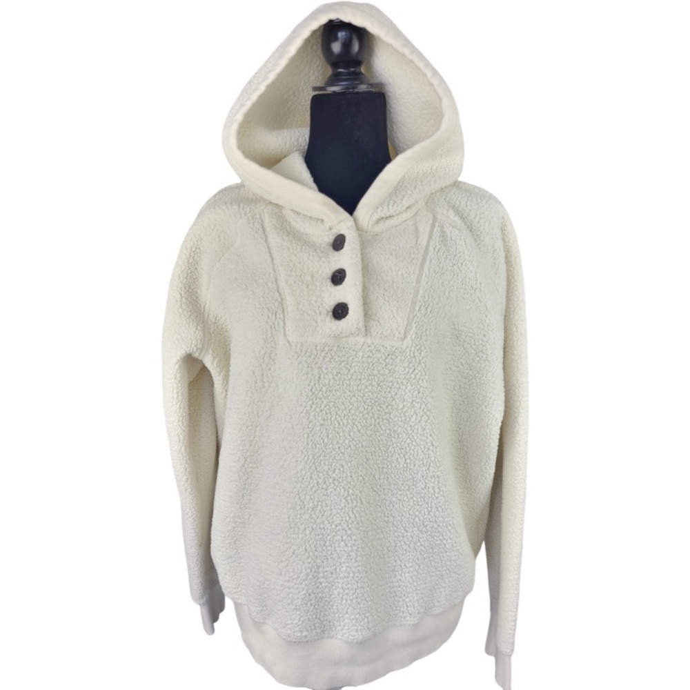 ✅ Lucky Brand Woman’s ivory soft cozy Sherpa hooded sweater size L